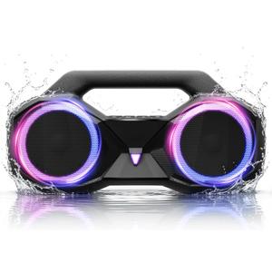 Bluetooth Speaker 80W(Peak)Loud with Bass, 20H Playtime, IPX7 Waterproof, RGB Lights, TWS, Large Portable Wireless Speakers for Outdoor, Home, Party, Pool, Beach, Tailgating, Gym, Work, Gifts (Black)