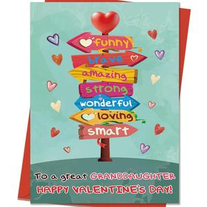 Granddaughter Valentine's Card | Funny Valentines Card for Granddaughter from Grandparent with Printed Message Inside (CD-323)