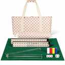 PiPiCat Complete American Mahjong Set, 166 Tiles (30mm) with 31.5x31.5in Mat One-Click Flip Reinforced 18-Inch Rack/Pushers Shockproof Bag & 6 Spare (Grid), 52.5*26*8CM