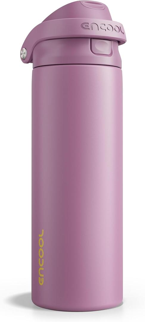 ENCOOL Leakproof Insulated Water Bottle with Straw Dual-Sip Water Bottle Bag-Safe Design for Work, Commute & Gym – Keeps Drinks Cold All Day, 24 oz, Mountbatten Pink