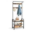 VASAGLE Coat Rack, Hall Tree with Shoe Bench for Entryway, Entryway Bench with Coat Rack, 4-in-1, with 9 Removable Hooks, a Hanging Rod, 13.3 x 28.3 x 72.1 Inches, Rustic Brown and Black UHSR40B