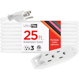 UltraPro 25 Ft Indoor Extension Cord 3 Outlet Extension Cords Outlet Power Strip Short Extension Cord with Multiple Outlets Grounded Heavy Duty Extension Cord 16 Gauge UL Listed White 50806