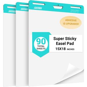 Sticky Mini Easel Pad, 15 x 18 Inches, Self Stick Flip Chart Paper,Sticky Chart Paper for Teachers, Anchor Chart Paper for Office, 30 Sheets/Pad, 3 Pad