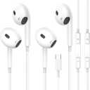 USB C Headphones for iPhone 17,16,15, 2 Pack Type C wired earphones Earbuds with Microphone & Remote Noise Cancelling in Ear Headset Control with iPhone 17,16,15 Air, iPad Pro, Pixel, Galaxy S24