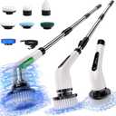 Electric Spin Scrubber for Bathroom: Shower Scrubber with Long Handle, Dual Speed Cordless Power Cleaning Scrub, 7 Brush Heads, IPX7 Waterproof Heavy Duty Cleaner Tools for Tub Tile Grout Wall