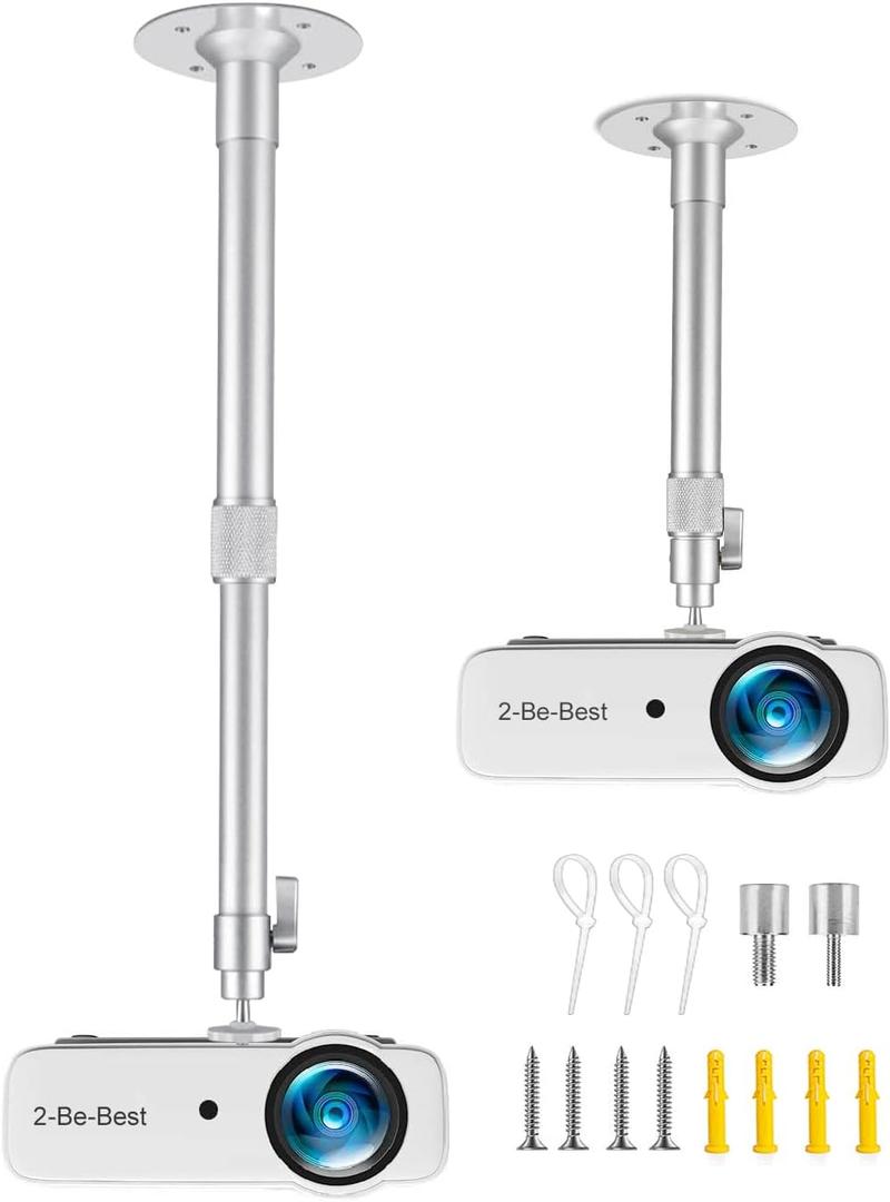 2-Be-Best Upgraded Projector Mount,14-24in / 37-62cm Projector Ceiling Mount Extendable Ceiling Projectors Mounts Adjustable Angle 360 Rotation Drop Ceiling Projectors Mounts Silver