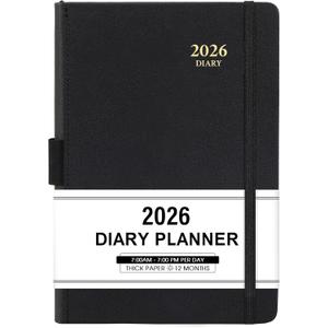 2026 Appointment Book & Planner - January 2026 - December 2026, Daily Hourly Planner, 5.75" X 8.25", 60-Minute Interval, Faux Soft Leather Cover, Premium Paper, Academic Calendar, Pen Holder, Inner Pocket (Black)