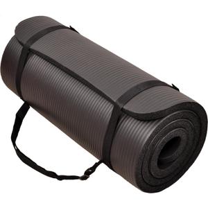 1 Inch Yoga Mat Thick Exercise Workout Mat with Extra Carry Strap Non-slip Fitness Mat Gym Pilates Mat for Stretching & Floor Home Workout Outdoor Training (Black)