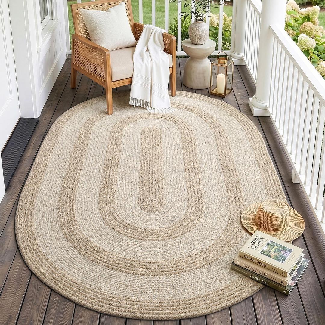 DEXI Jute Area Rug Natural Fiber 4x6 Oval, Woven Braided Durable Farmhouse Design Rugs for Living Room, Bedroom Dinning Room Office Outdoor Patio, Beige