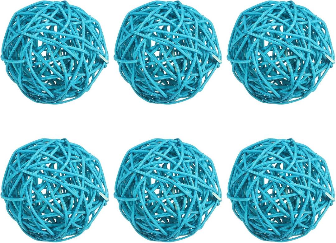 PATIKIL 3 Inch Wicker Rattan Balls, 6 Pcs Decorative Balls for Centerpiece Bowls Wedding Party Home Decor DIY Craft, Blue