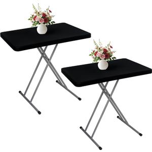 Wolkemer 2 Pack Black Fitted Tablecloth 20x30 Inch Rectangle Elastic Edges Table Cloth, Spandex Stretch Table Cover with Machine Washable Fabric for Wedding Party Picnic Dining Indoor Outdoor