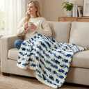 Amlie Home Chunky Knit Throw Blanket for Couch, Soft Chenille Handmade Crochet Throw Rope Knot Blanket for Couch, 50"x60", Space-Dyed Blue Striped