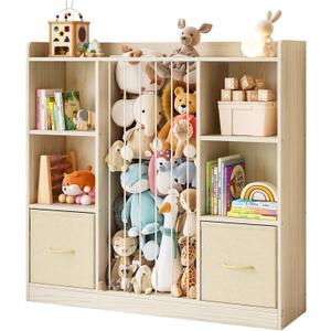 EXPERLAM Toy Storage Organizer with Stuffed Animal Storage, Wooden Toy Organizer & Stuffed Animal Zoo, 6 Cubes Shelf with Removable Drawers, 4 -in-1 Book Shelf for Kids Room, Playroom, Nursery, 40.55 X 11.81 X 39.37 Inches