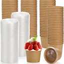 100 Pack 8 Oz Paper Soup Containers with Lids, Disposable Kraft Paper Food CupsHeavy Duty To Go Soup Container Dessert Cup Bowls for Ice Cream, Yogurt, Cold and Hot Foods