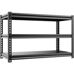 3-Tier 48D X 17.7W X 40H Garage Shelving Heavy Duty 1800LBS Shop Shelves Heavy Duty Adjustable Unit Rack Metal Rack (Black)