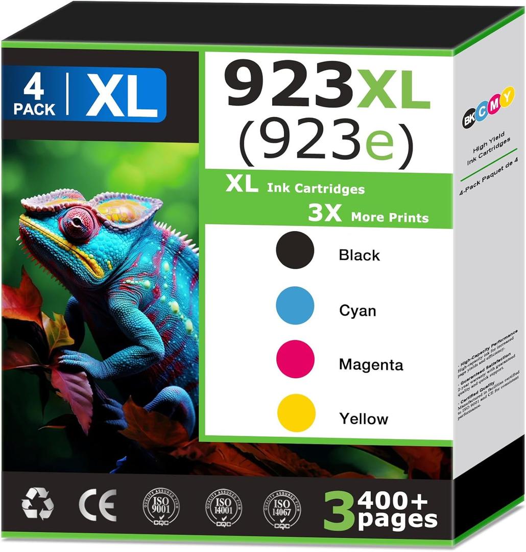 923e 923XL Ink Cartridges Replacement for HP 923e Ink Cartridges Combo Pack, Compatible with HP Printer OfficeJet Pro 8125e 8130e 9120e 9125e, 923 Black and 923 Colors, Updated with V19.8.1 (4 Pack)