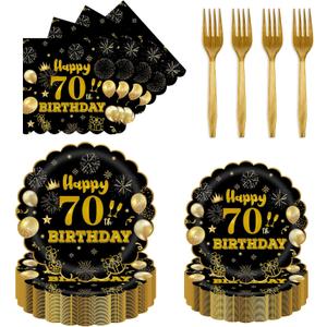 96Pcs 60th Birthday Party Tableware Set,Back in 1965 Birthday Party Decorations Supplies, Disposable Black and Gold 60th Birthdays Paper Plates Napkins Forks Favors for Men Women, Serve 24