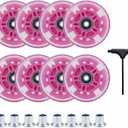 VORTRACK 8 Pack Light Up Inline Skate Wheels 80mm - 85A PU Flashing Wheels with ABEC-9 Bearings & Spacers, Indoor Outdoor Replacement Wheels for Kids Youth Adults (Pink, 80mm)