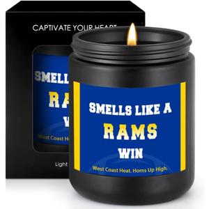 Smells Like A Rams Win Scented Candle Football Themed Merch Fan Shop Men Women Sport Stuff Gear Decor Los Team Accessories Husband Father Day Dad Happy Birthday Christmas Funny Cool Funny Gifts Ideal