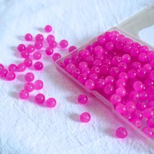 Jabrand 240pcs Glass Beads for Bracelets, 6mm Round Glass Beads for Jewelry Making DIY Crafts (Hot Pink)