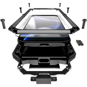 Military Metal Heavy Duty Case Compatible with iPhone 17 Pro Max, Drop Protection Rugged Defender Metal Bumper Screw Case with Stand Gorilla Glass Camera Cover Full Body Dustproof Black