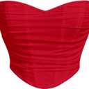 MakeMeChic Women's Plus Size Off Shoulder Mesh Corset Bustier Tops Ruched Tank Zipper Slim Fitted Sexy Crop Top (3X-Large Plus, Red)
