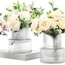 Ribbed Glass Vases, Set of 4 Small Vases for Flowers, Clear Glass Vase for Tulips, Modern Vase for Living Room, Kitchen, Office, Entryway, Bookshelf, Wedding Gifts, Birthday, 6 Inches