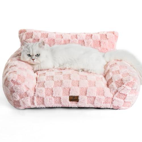 ABCPET Cat Bed Cats Couch for Puppy and Kitten, Fluffy Pet Couch Small Dog Sofa Bed, Supportive Cat Sofa for Indoor Cats, Washable Cover & Non-Slip, 26 inch, Pink