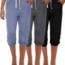 Ficerd 3 Pcs Women's Capri Sweatpants Joggers Summer Casual Sports Cropped Lounge Pants High Waisted Athletic with Pockets (X-Large, Black, Dark Grey, Light Blue)