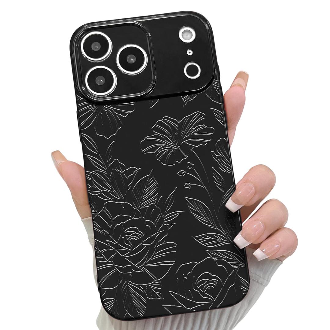NITITOP Compatible for iPhone 17 Pro Max Case Cute Rose Line - Black