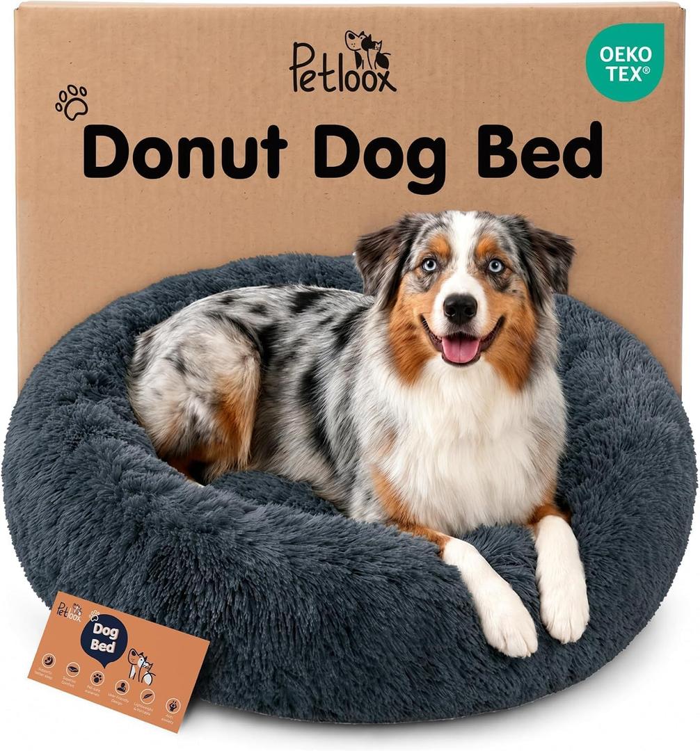 Calming Donut Dog Bed for Small Dogs, Round Dog Bed for Medium & Large Dogs