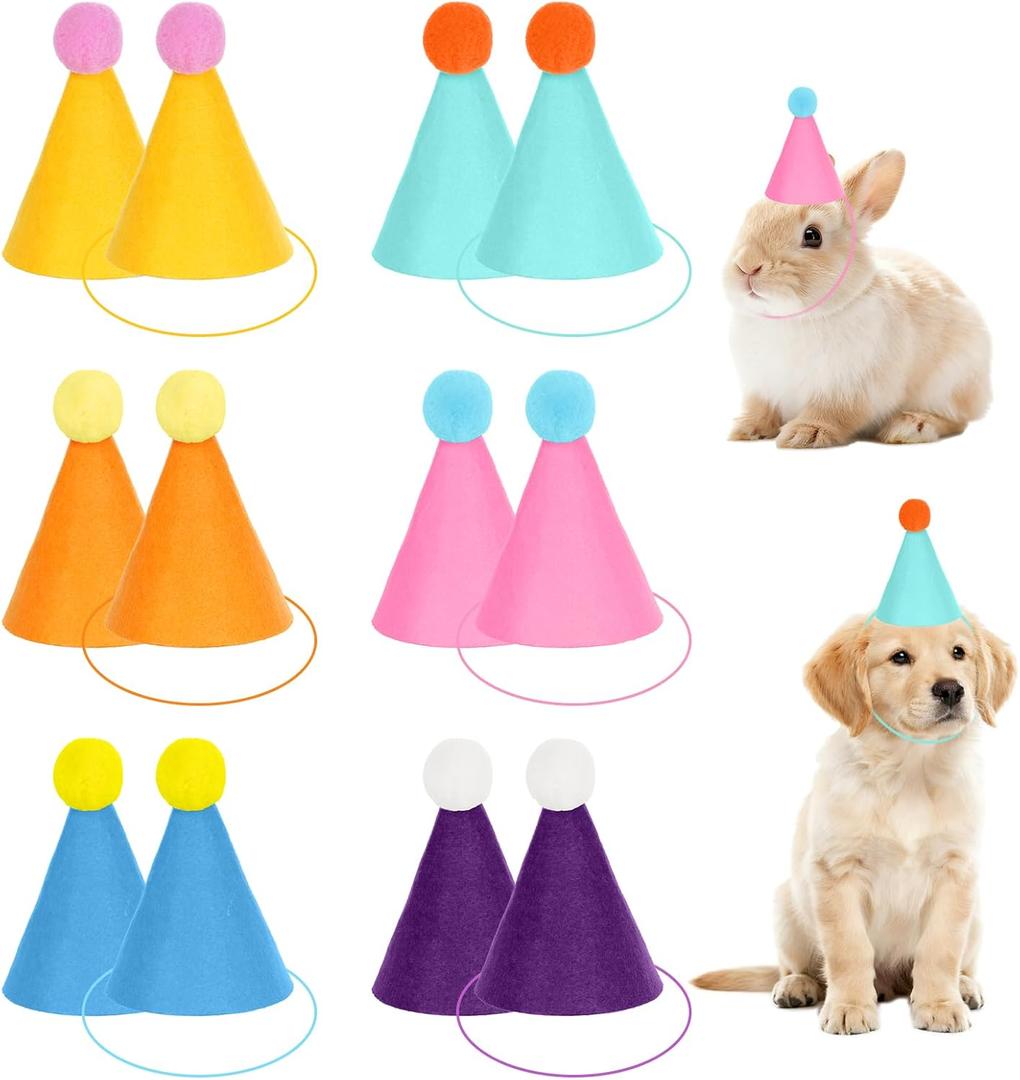 12Pcs Mini Birthday Party Hats for Stuffed Animals Dog Cat Rabbit Puppy Dolls Birthday Decorations