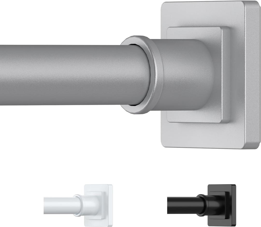 Silver Shower Curtain Rod 35-66 Inches Non-Slip Shower Rod Tension Mounted No Drill Adjustable Tension Curtain Rod for Windows Bathroom (31"-68")