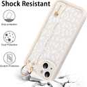 LSL Compatible with iPhone 15 Plus Case, Silicone Leopard Cheetah Phone Case for Women Girls, Wristband Kickstand Camera Protective Shockproof Slim Cover 6.7inch, White Leopard