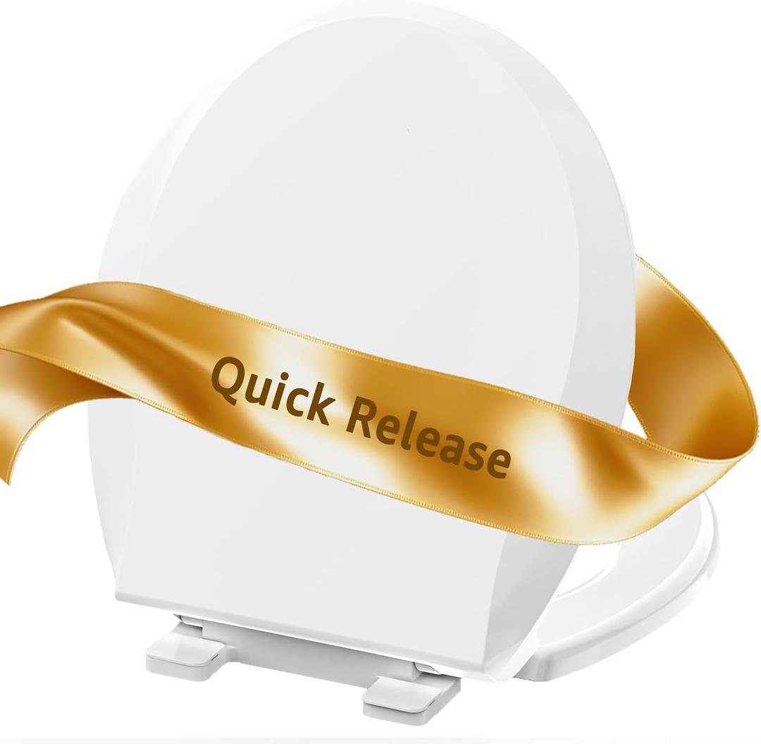 Round Toilet Seat with Quick Release + Soft Close, Easy Clean No Slam, PP Material Safe and White, 16.5 x 14.1 inches