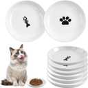6 Pack Cat Food Bowl, Ceramic Cat Bowls, Anti Whisker Fatigue Cats Bowl Set,5.5 Inches Shallow Wide Kitten Plates for Food and Water (Cat's Paw+Fishbone)