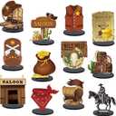 12 Pcs Western Cowboy Centerpieces Wild West Party Table Decoration Cowgirl Birthday Party Baby Shower Country Wedding, Rustic Western Table Decor with Cactus Cow's Head Saloon Door (Brown)