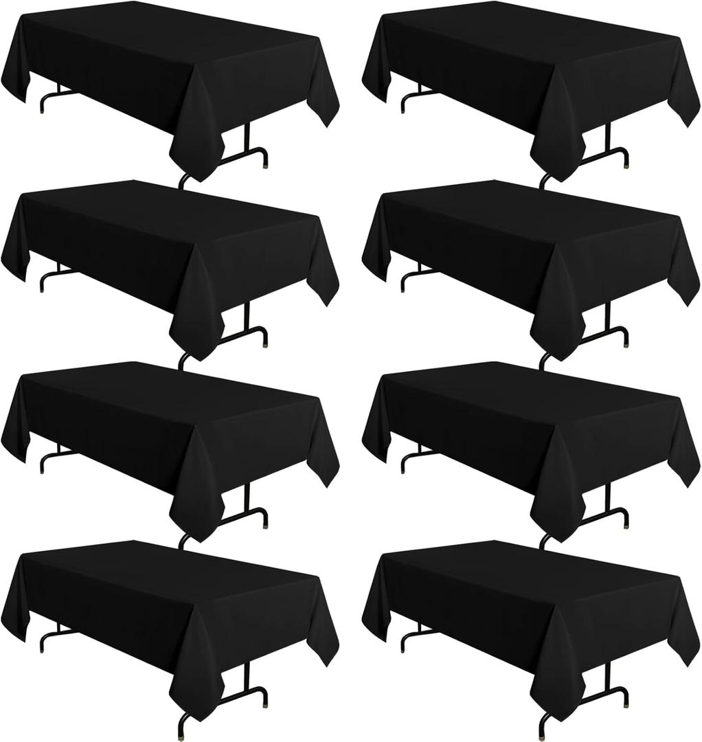sancua 8 Pack Black Tablecloth 60 x 120 Inch, Rectangle Table Cloth for 8 Feet Tables - Stain and Wrinkle Resistant Washable Polyester Table Cover for Dining Tables, Buffet Parties and Camping