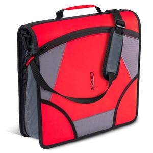 Case-it King Sized Zip Tab School Zipper Binder | 4-Inch D-Rings, 800 Sheet Capacity, 5-Subject Expanding File Folder, Multiple Pockets & Storage Organizer, Shoulder Strap | D-186 Fire Engine Red