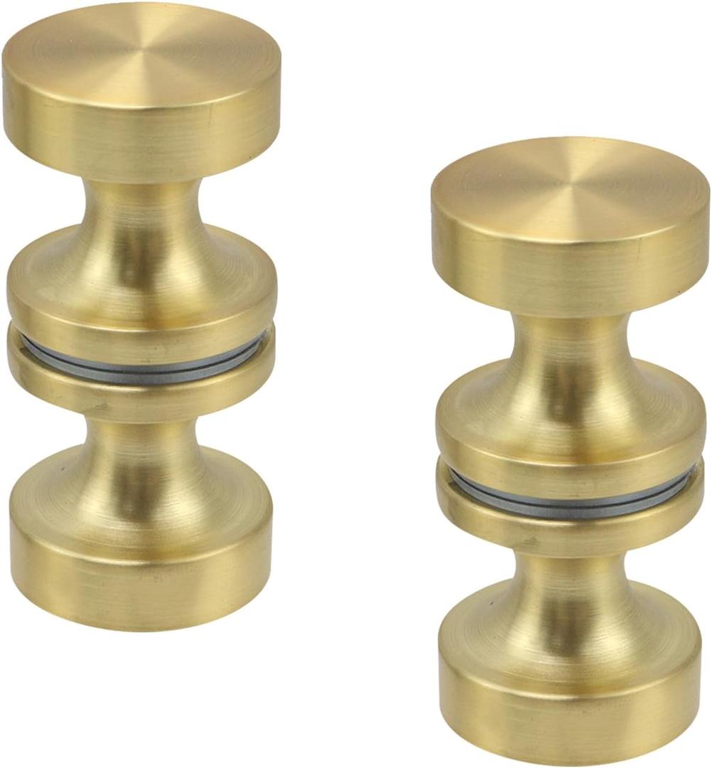 Wealrit 2 Pcs Back to Back Shower Door Knobs, Aluminum Shower Glass Door Knob 1.2" Diameter Bathroom Door Handles Small Pulls for Glass Door (Gold)