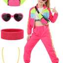 AOTHSO 7 Pcs Kids Hip Hop dance Costume for Girl 80s 90s Tracksuit Outfit Modern Jazz Team Performance Set Cosplay Party (9-10 Years, Hot Pink)