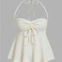 SOLY HUX Women's Sleeveless Tie Front Halter Top Tie Backless Flowy Camisole Going Out Cami Vest (Beige, S)