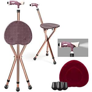 Goplus Walking Cane with Seat, Heavy Duty Aluminum Alloy Crutch Chair with LED Light and Retractable 3 Legs, Portable Anti-Slip Seat Cane, Lightweight Walking Stick for Seniors Elderly