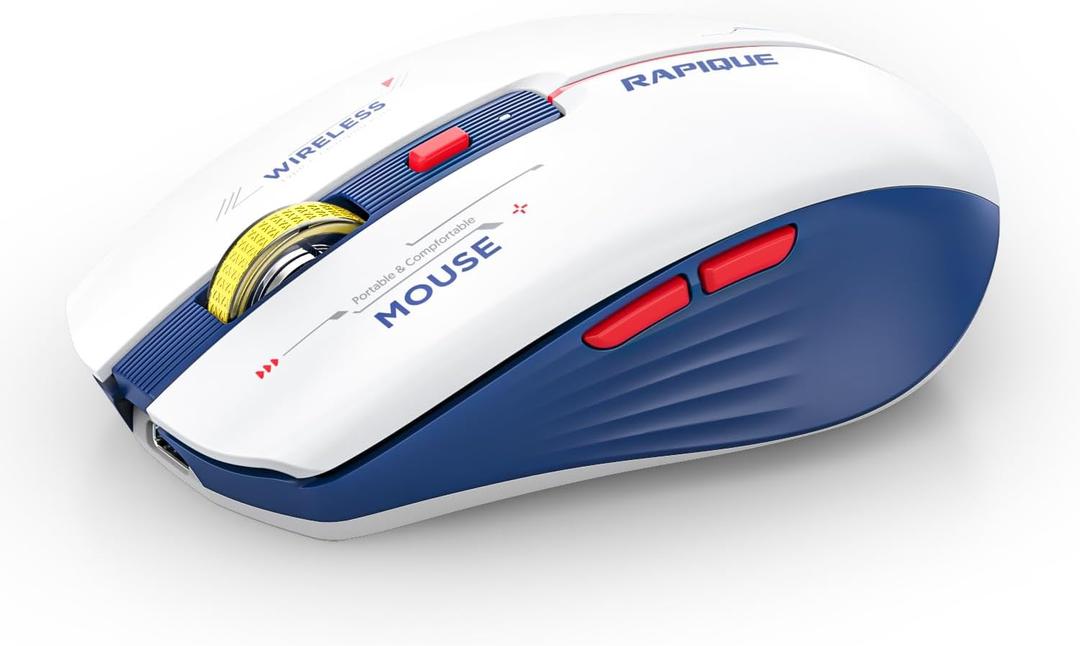 RAPIQUE Bluetooth Wireless Mouse - (BT1/BT2+USB) Tri-Mode High Performance, Rechargeable, Multi-Device Compatible with PC/Laptop/Computer/MacBook/iPad Air Pro (Blue and White)