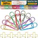 50 Pcs Metal Pen Holder Clips for Notebook, Heart Pen Clip for Notebook, Jumbo Paper Clips with 10 Colors (Gold, Rose Gold, Silver, Blue, Pink, Purple, Green, Red, Rainbow, Rose Gold Cross)