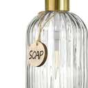 JASAI 18Oz Glass Soap Dispenser with Golden Pump for Kitchen,Refillable Liquid Hand soap Dispenser with Vertical Stripe, Clear Soap Dispenser Bathroom for Hand soap, Dish Soap, Lotion