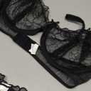 SOLY HUX Women's Embroidery Floral Mesh Sheer Underwire Lingerie Bra and Panty Set Black Floral, Large