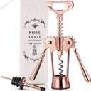 Wine Bottle Opener Wing Corkscrew, Godmorn Rose Gold Beer Bottle Opener with Wine Pourer, Cute Stainless Steel Winged Corkscrew, Pink Cork Screw Wine Accessories For Kitchen Bars Mothers Day Gift