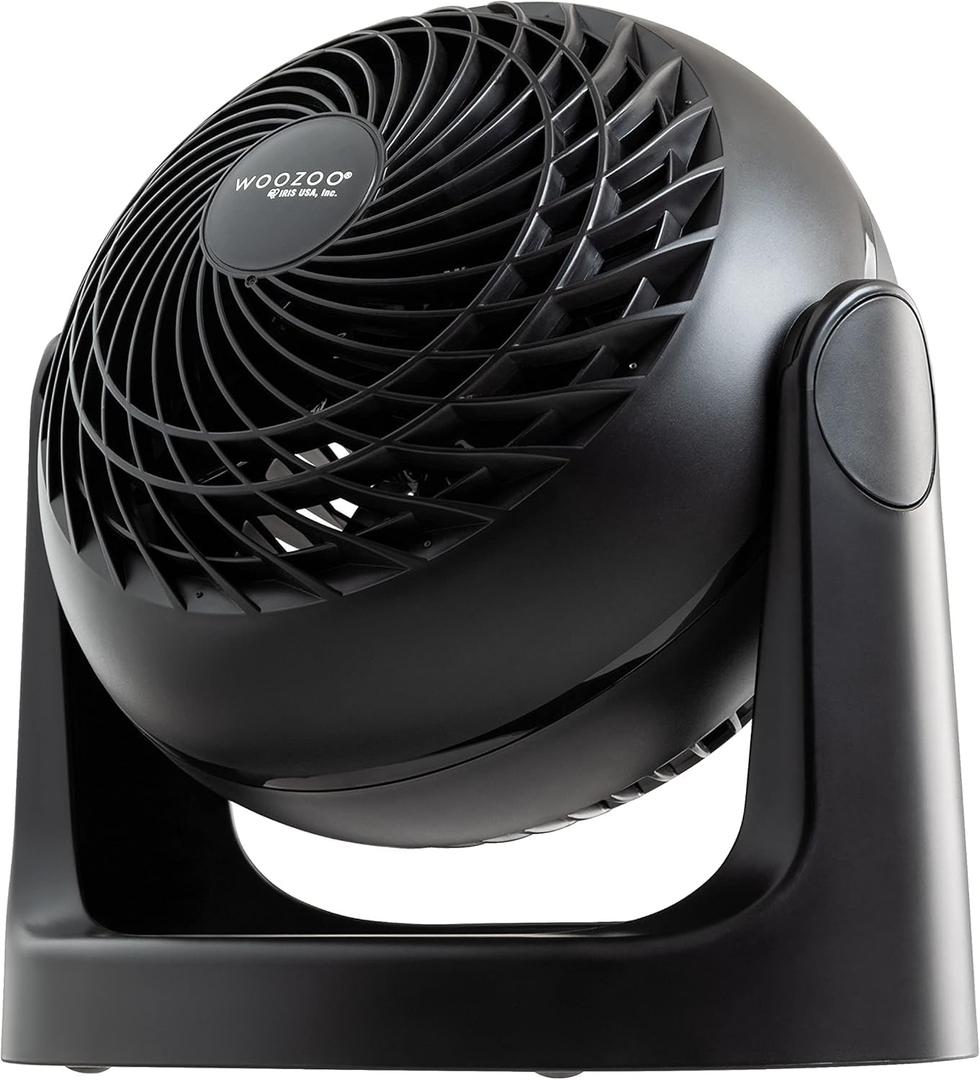 IRIS USA WOOZOO Desk Fan, Air Circulator, 3 Speeds, 52ft Max Air Distance, 157ft Coverage, 360 Adjustable Vertical Tilt, 20db Quiet Motor, Fan for Bedroom, Office, Dorm, Medium, Black, Small Standard