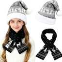 Christmas Santa Hat and Knitted Scarf, Soft Santa Costume for Adult Women Men, Christmas Party Headwear Accessories (Gray)